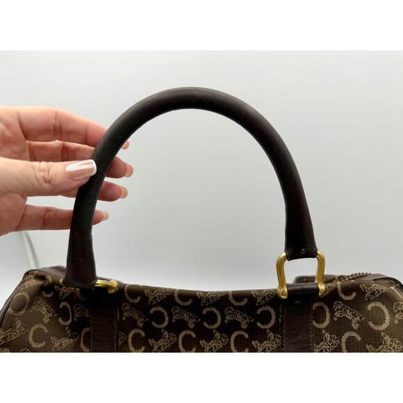 CELINE Vintage Macadam Sulky Boston Bag Brown Canvas Leather Purse | COA - Picture 9 of 16